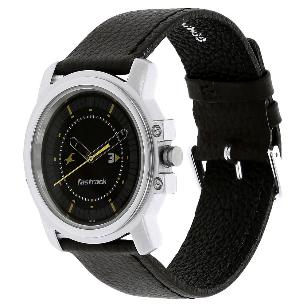 Buy Online Fastrack Quartz Analog Black Dial Leather Strap Watch for Guys ns3039sl02 Titan