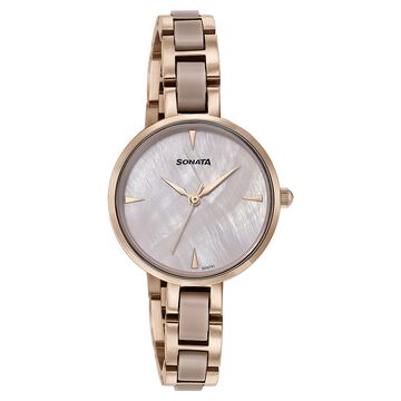 Sonata Quartz Analog Mother of Pearl Dial Two Toned Stainless Steel Strap Watch For Women