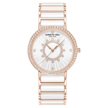 Kenneth Cole Quartz Analog White Dial White Stainless Steel & Ceramic Strap Watch For Women