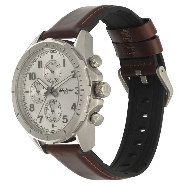 Titan Quartz Multifunction Silver Dial Silicone and Leather Strap watch for Men - image number 2