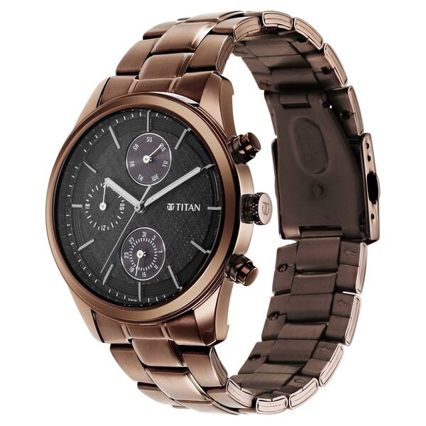 Titan Neo Splash Quartz Multifunction Black Dial Stainless Steel Strap Watch for Men - 42 mm Case Size - Medium Dial - image number 4