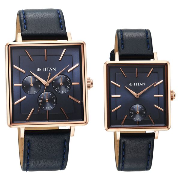Titan Bandhan Black Dial Quartz Multifunction Leather Strap Watch for Couple - image number 0