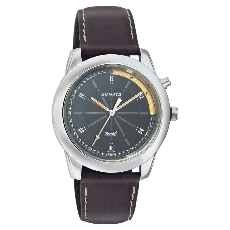 Sonata Quartz Analog Black Dial Leather Strap Watch for Men