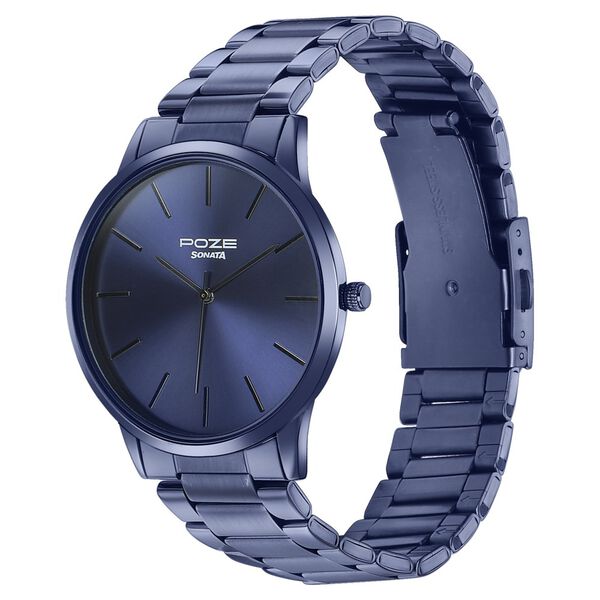 Sonata Poze Quartz Analog Blue Dial Blue Color Stainless Steel Strap Watch For Men - image number 3