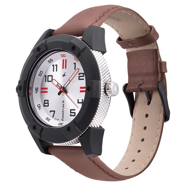 Fastrack Quartz Analog Silver Dial Leather Strap Watch for Guys - image number 2
