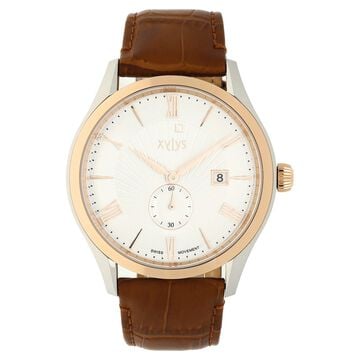 Xylys Quartz Analog with Date Silver Dial Leather Strap Watch for Men
