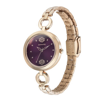 Sonata Wedding Purple Dial Women Watch With Stainless Steel Strap