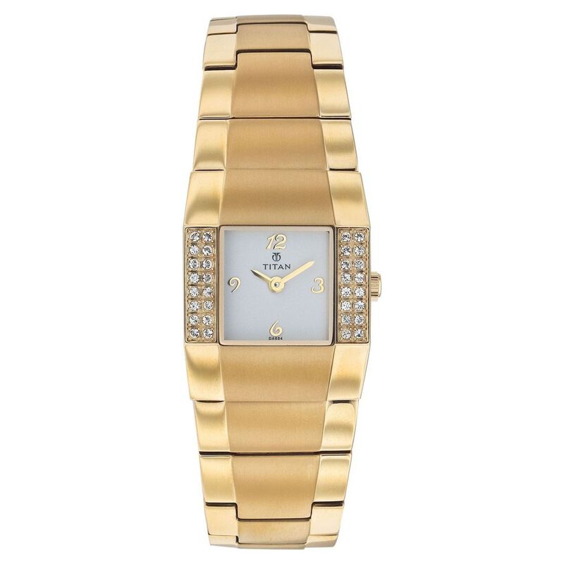 Titan Quartz Analog White Dial Metal Strap Watch for Women