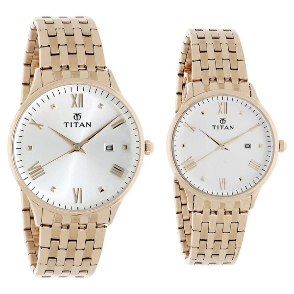 Titan Bandhan Rose Gold Dial Analog with Date Stainless Steel Strap watch for Couple - image number 1