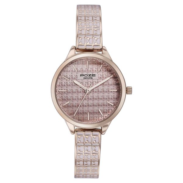 Sonata Poze Quartz Analog Pink Dial Rose Gold Color Metal Strap Watch For Women - image number 1