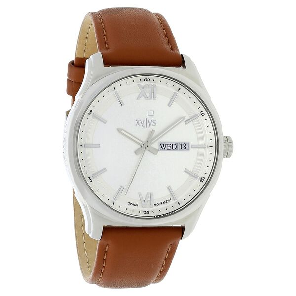 Xylys Swiss Analog with Day and Date Brown Leather Strap and Silver Dial Watch For Men - image number 1