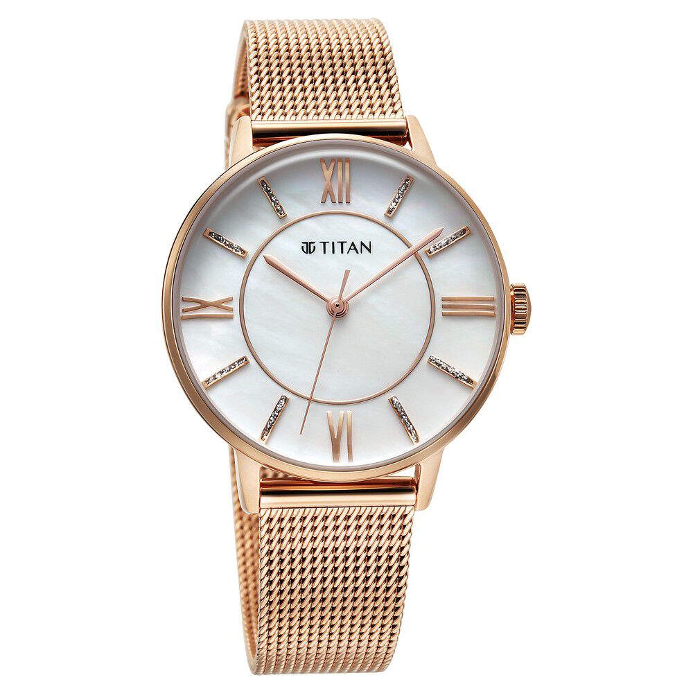 Buy Online Titan TGIF Quartz Analog Mother Of Pearl Dial Rose Gold