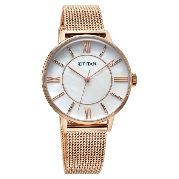 Titan TGIF Quartz Analog Mother Of Pearl Dial Rose Gold Stainless Steel Strap Watch for Women - image number 1