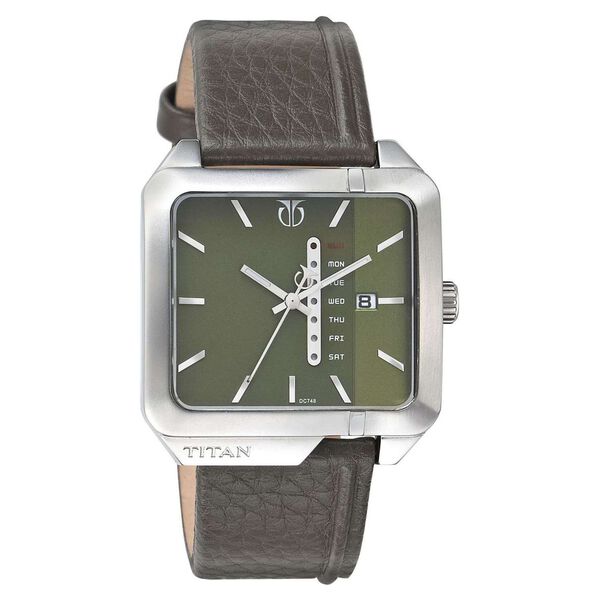 Titan Analog with Day and Date Green Dial Leather Strap watch for Men - image number 0