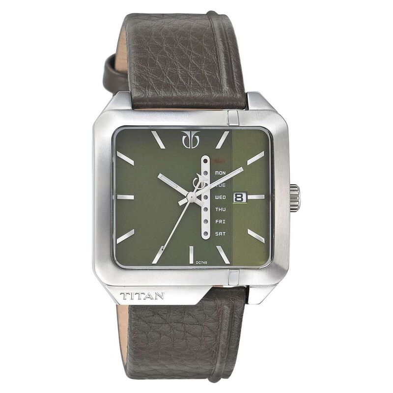 Titan Analog with Day and Date Green Dial Leather Strap watch for Men