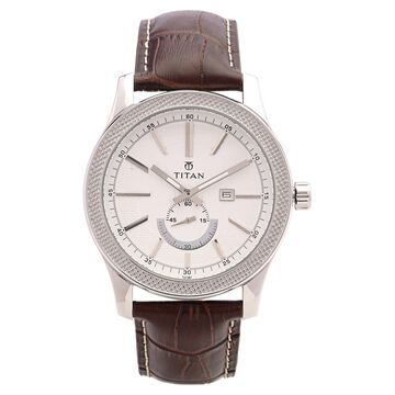 Titan Analog with Date Silver Dial, Leather Strap watch for Men