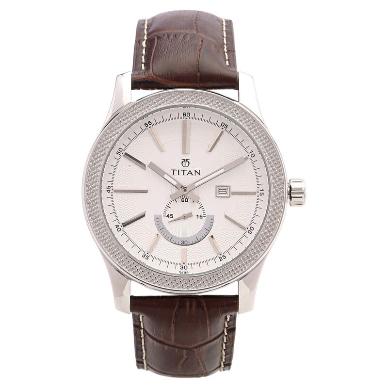 Titan Analog with Date Silver Dial, Leather Strap watch for Men - image number 0