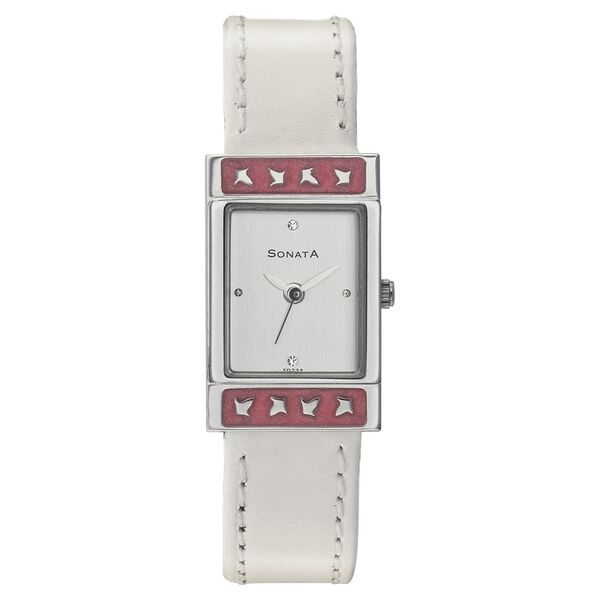 Sonata Quartz Analog Silver Dial Leather Strap Watch for Women - image number 0