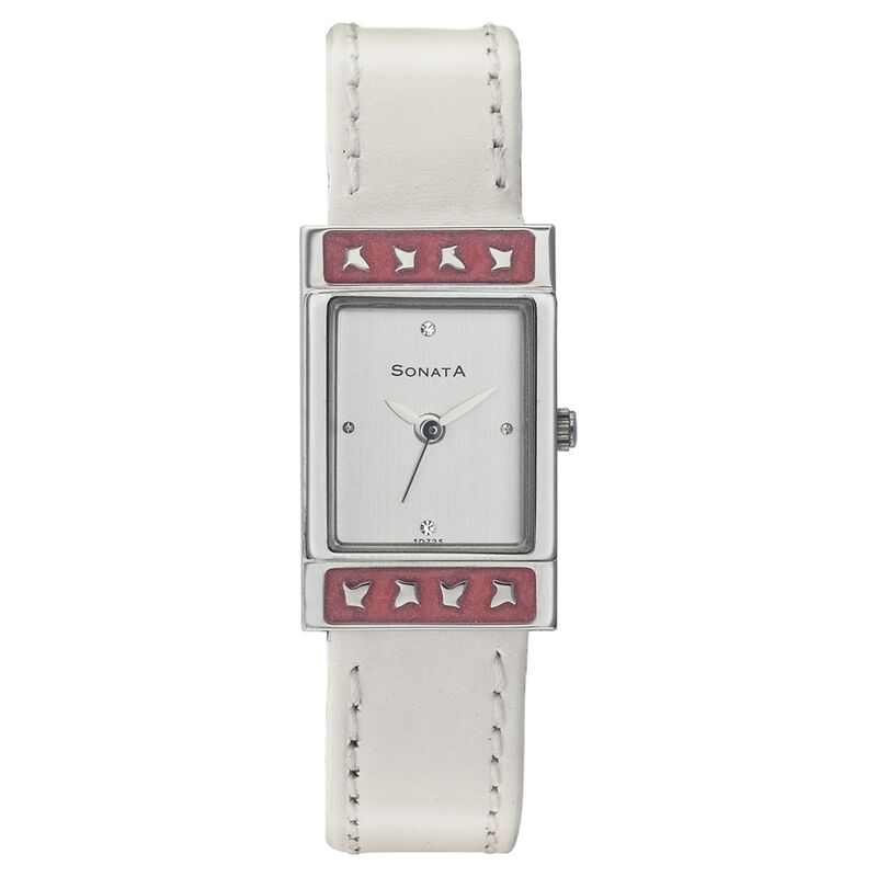 Sonata Quartz Analog Silver Dial Leather Strap Watch for Women