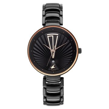 Fastrack Ruffles Quartz Analog with Date Black Dial Stainless Steel Strap Watch for Girls