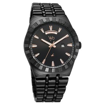 Fastrack Vyb Orion Quartz Analog Black Dial Black Color Metal Strap Watch For Guys