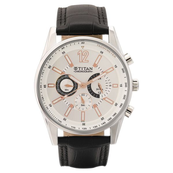 Titan Octane Silver Dial Chrono Leather Strap watch for Men - image number 1