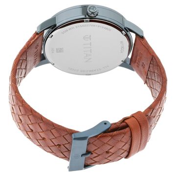 Titan Athleisure Grey Dial Analog Leather Strap Watch for Men