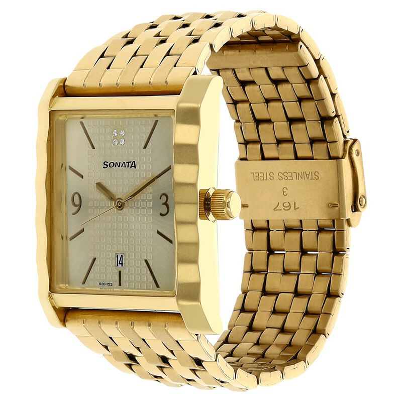 Sonata Quartz Analog with Date Champagne Dial Stainless Steel Strap Watch for Men - image number 1