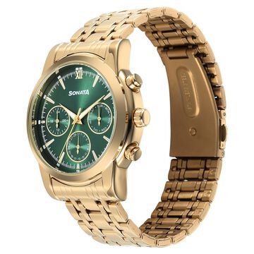 Sonata Wedding Multifunction Green Dial Stainless Steel Strap Watch For Men