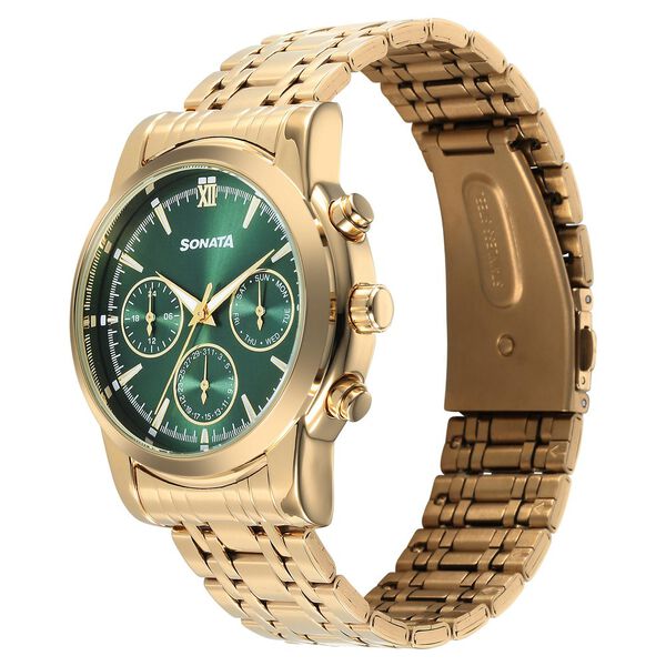 Sonata Wedding Multifunction Green Dial Stainless Steel Strap Watch For Men - image number 2