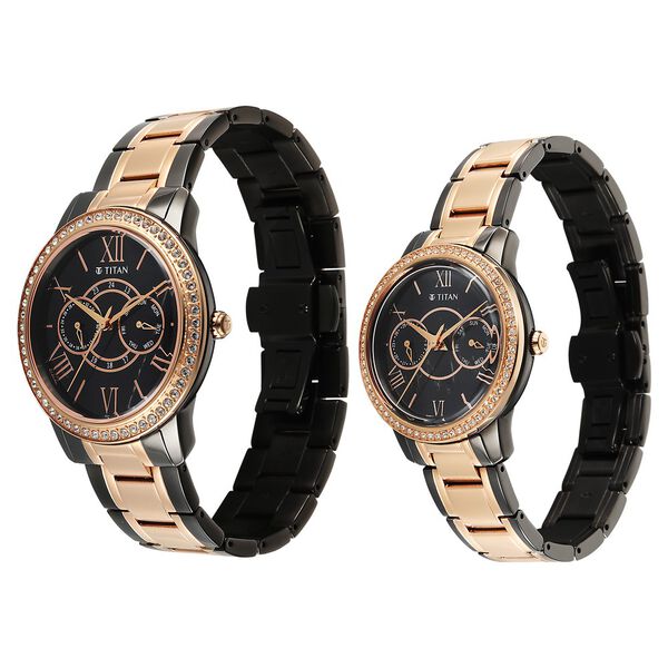Titan Royal Bandhan Quartz Analog with Day and Date Black Dial Two Toned Strap Watch For Couple - image number 2