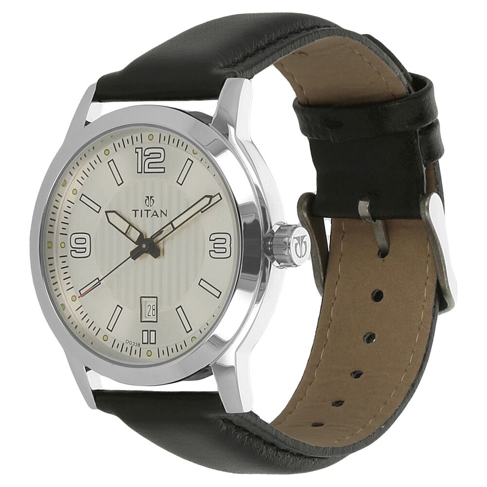 Titan Quartz Analog Silver Dial Leather Strap Watch for Men