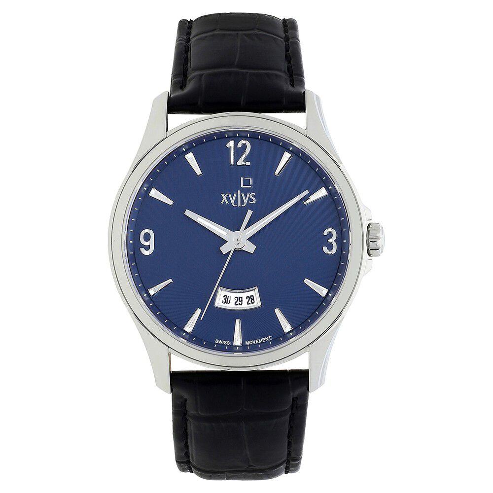 Buy Online Xylys Swiss Analog with Date Black Leather Strap and Blue Dial Watch For Men 40025sl02e Titan