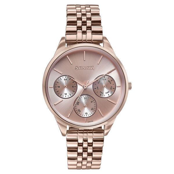 Sonata Wedding Edit Quartz Multifunction Pink Dial Stainless Steel Strap Watch For Women - image number 0