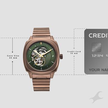 Fastrack Automatics Collection Green Dial Brown Stainless Steel Strap Watch For Guys