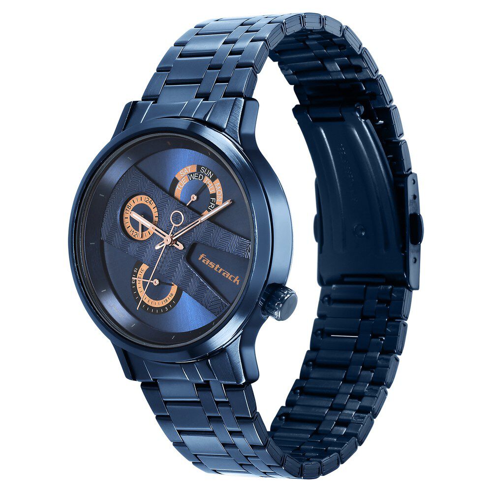 Buy Online Fastrack Exuberant Quartz Multifunction Blue Dial Stainless Steel Strap Watch for Guys ns3301qm02 Titan