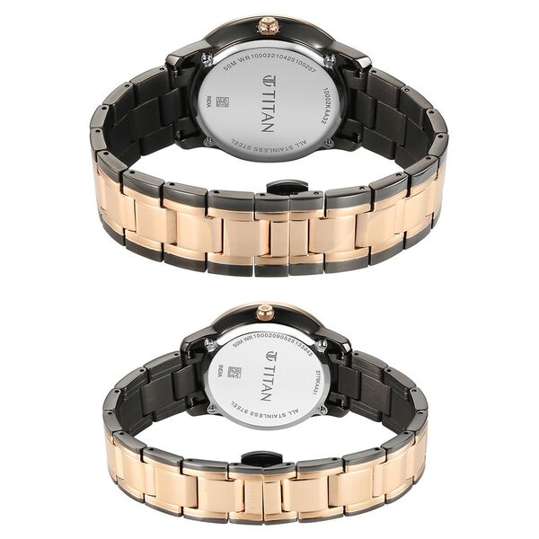 Titan Royal Bandhan Quartz Analog with Day and Date Black Dial Two Toned Strap Watch For Couple - image number 4