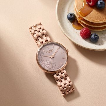 Poze Poze Quartz Analog Beige Dial Rose Gold Metal Strap Watch For Women