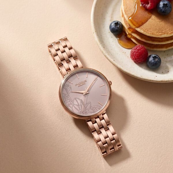 Poze Poze Quartz Analog Beige Dial Rose Gold Metal Strap Watch For Women - image number 0
