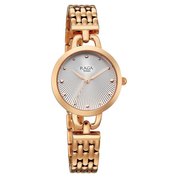 Titan Raga Showstopper Quartz Analog Silver Dial Rose Gold Metal Strap Watch For Women - image number 1