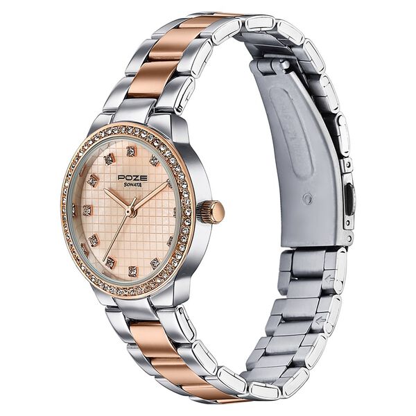 Sonata Poze Quartz Analog Rose Gold Dial Two Toned Colour Stainless Steel Strap Watch For Women - image number 4