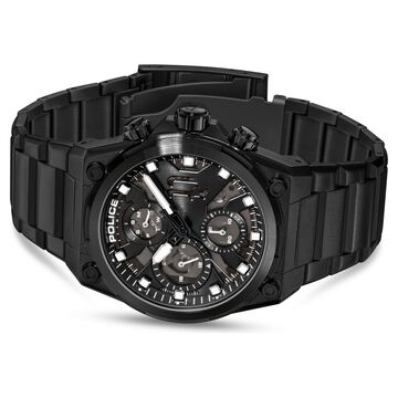 Police Multifunction Black Dial Black Stainless Steel Strap Watch For Men