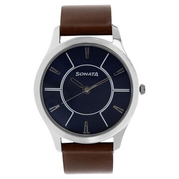 Sonata Quartz Analog Blue Dial Leather Strap Watch for Men