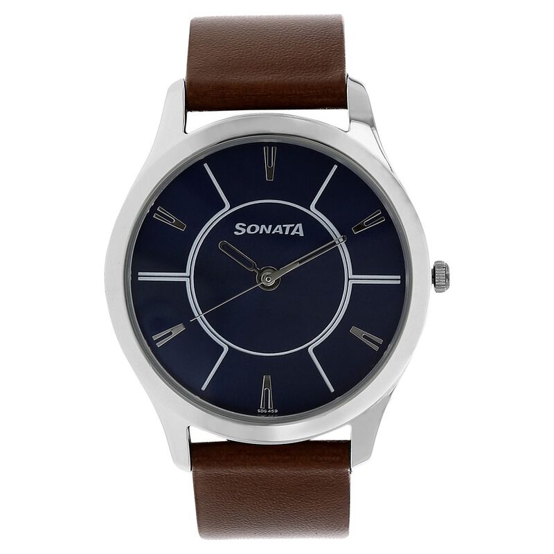 Sonata Quartz Analog Blue Dial Leather Strap Watch for Men - image number 0