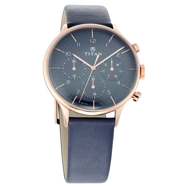 Titan Quartz Multifunction Blue Dial Leather Strap Watch for Men