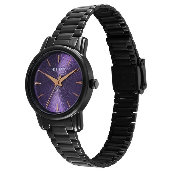 Titan Karishma Quartz Analog Purple Dial Black Stainless Steel Strap Watch For Women - image number 2