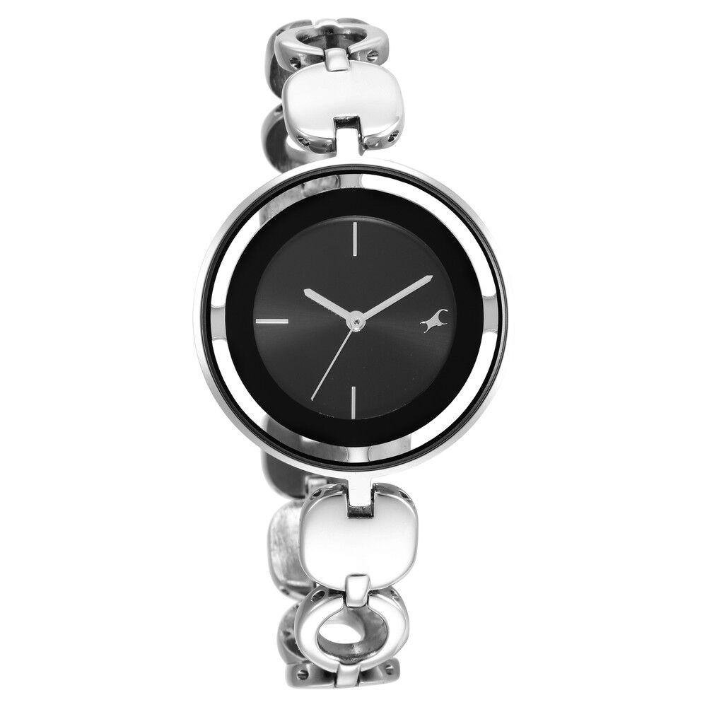 Buy Online Fastrack Glitch Quartz Analog Silver Dial Metal Strap Watch for Girls ns6237sm01 Titan