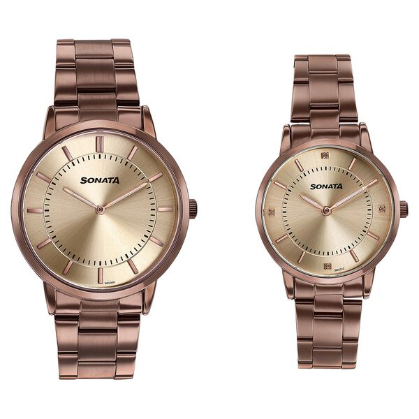 Sonata Soulmates Champagne Dial Couple Watch - image number 0