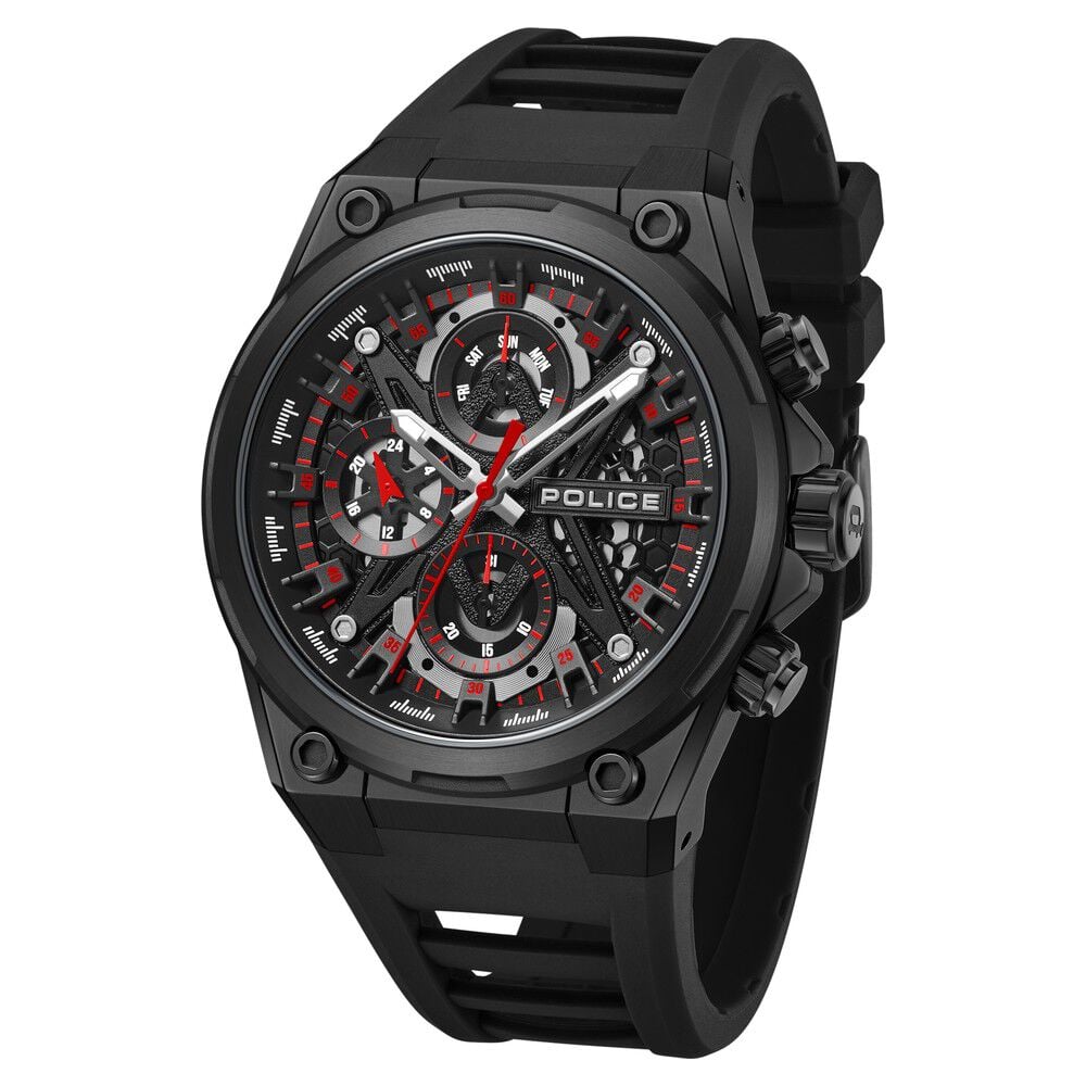 Police Multifunction Black Dial Silicone Strap Watch For Men-image-9