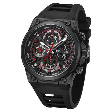 Police Multifunction Black Dial Silicone Strap Watch For Men